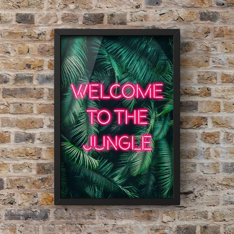 Tropical Pink Neon Print - Vibrant Jungle Wall Decor | Welcome to There Jungle | Funny Wall Art -... | Etsy (US)
