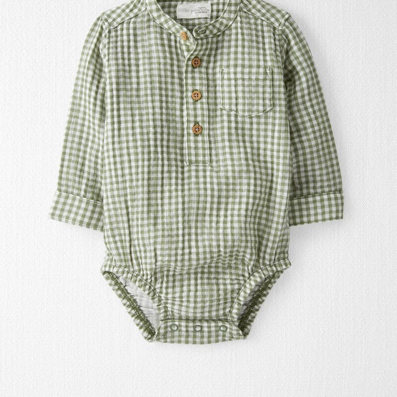 Baby Organic Gingham Cotton Gauze Henley Bodysuit | Carter's