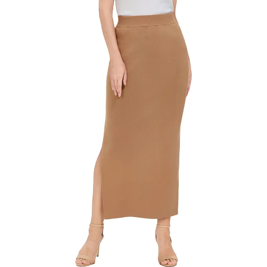 Kimi & Kai Women's Side Slit Knit Maxi Skirt in Champagne at Nordstrom, Size X-Large | Nordstrom
