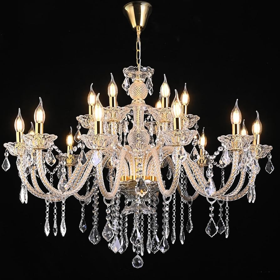 18-Light Double-Layer Crystal Chandelier for Living Room Gold Ceiling Pendant Light Fixtures with... | Amazon (US)