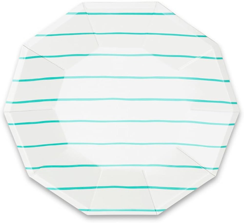 Daydream Society Frenchie Striped - Large Paper Plates with Aqua Stripes - Pack of 8 Dinner Plate... | Amazon (US)