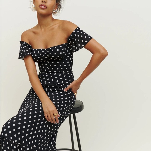 Elegant Black Polka Dot Off-Shoulder Dress | Poshmark