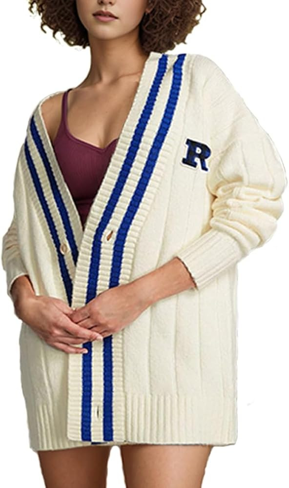 Women's School Style Knitted Cardigan Sweaters Casual Lightweight Soft Knit Varsity Striped Cardi... | Amazon (US)