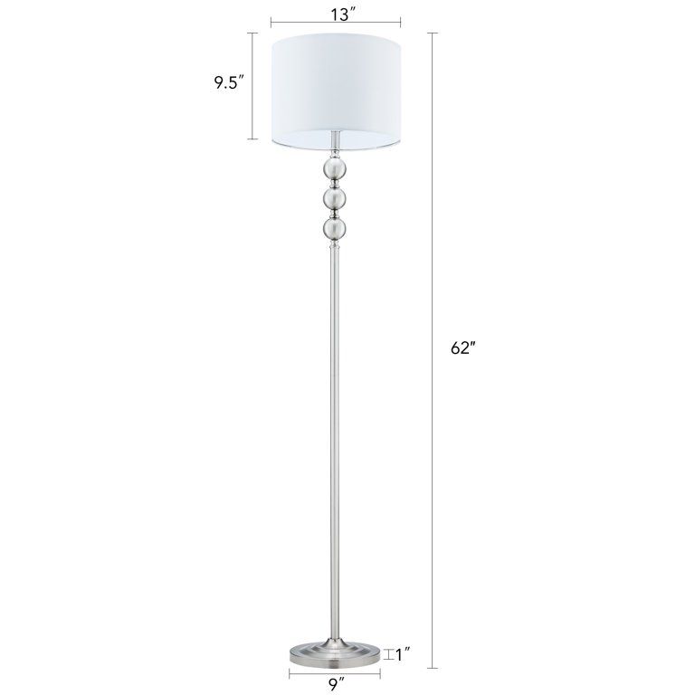 62" 3-Orb Modern Floor Lamp with Fabric Lamp Shade & Weighted Base, Nickel | Walmart (US)