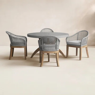Akiva Round 4 - Person 52" Long Teak Dining Set with Cushions | Wayfair North America