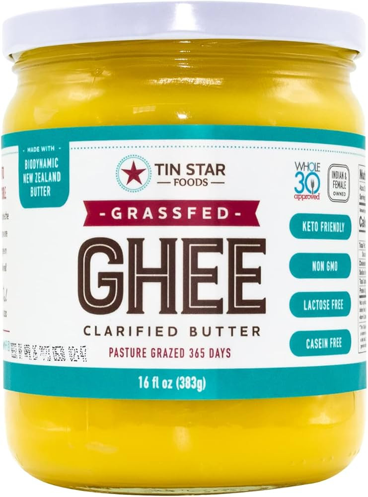 Tin Star Foods - 16 oz Certified Grassfed Traditional Desi Ghee GLASS JAR. Made in kettles and ha... | Amazon (US)