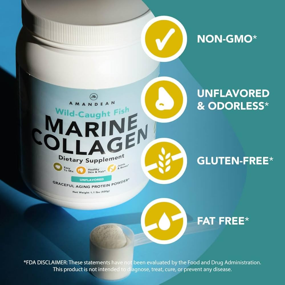 AMANDEAN Premium Anti-Aging Marine Collagen Peptides Powder. 500g Wild-Caught Hydrolyzed Fish Col... | Amazon (US)