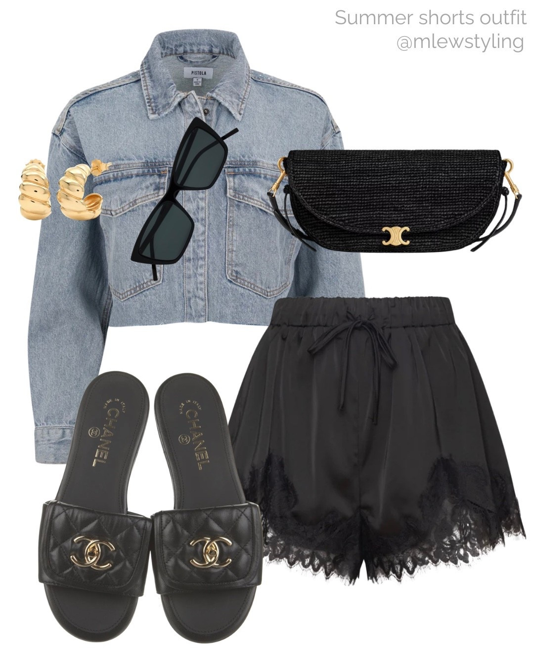 Summer shorts ❤️‍🔥❤️‍🔥

Tags: black satin shorts, spring to summer transitional outfit, pistola denim cropped jean jacket, Celine raffia half moon bag, Chanel slide sandals, ysl sunglasses, gold hoop earrings, capsule wardrobe, summer weekend

#LTKsummer #LTKbag #LTKshoes