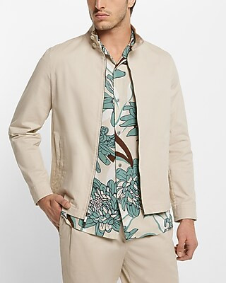 Solid Cream Stretch Modern Chino Bomber Suit Jacket | Express