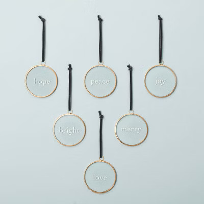 Brass & Glass Framed Holiday Word Christmas Tree Ornament Set 6pc Clear/Black - Hearth & ... | Target