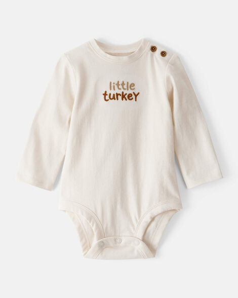 Baby Little Turkey Cotton Long-Sleeve Graphic Bodysuit - White | Carter's Inc