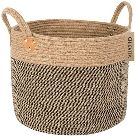 Jute Woven Storage Basket with Handles Wicker Floor Basket Boho Decorative Basket for Blanket Toy Sh | Walmart (US)