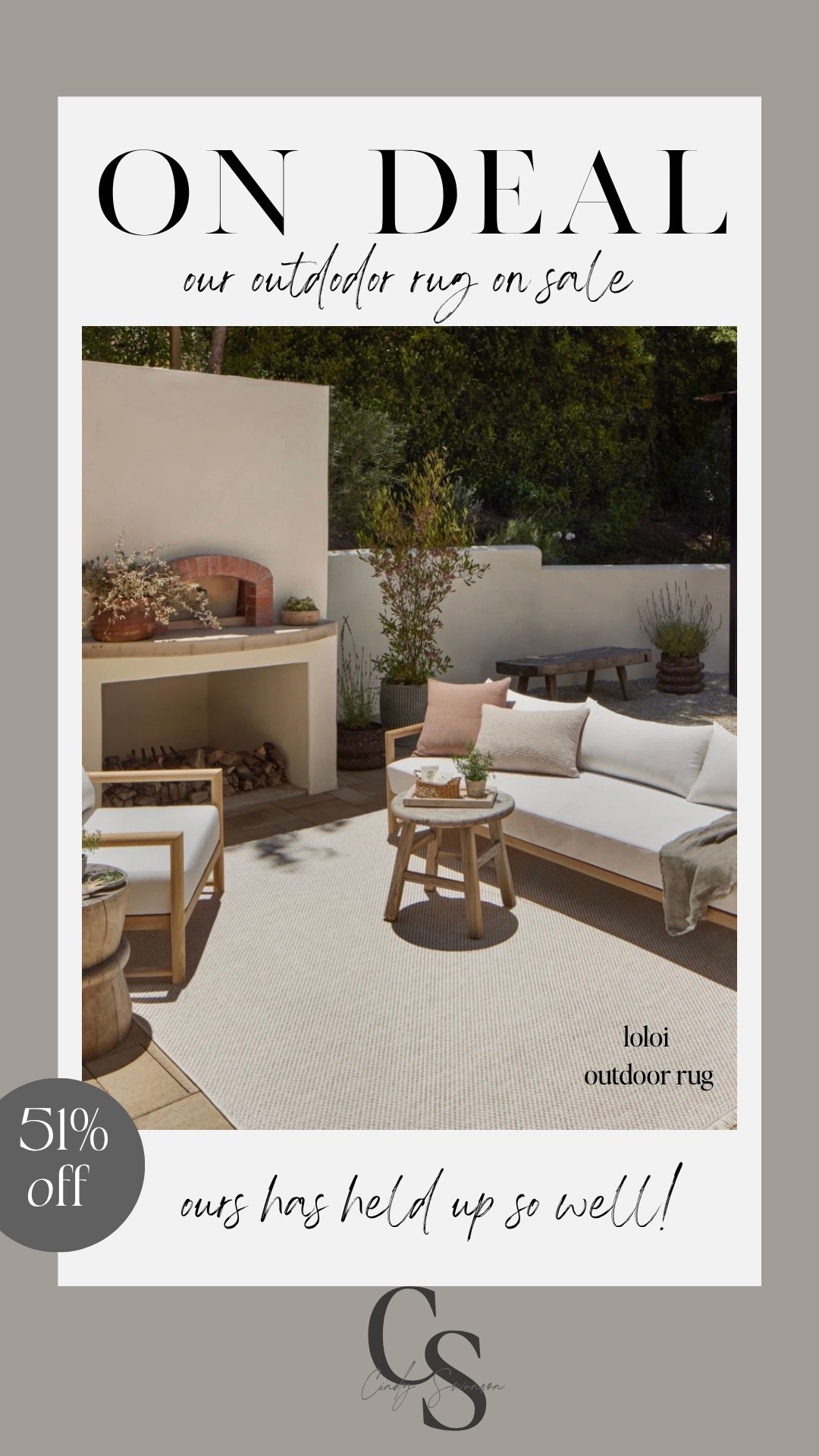 We have loved this rug outdoors 
Has held up so well! 

Ours is 7’8” x 10’ 
And is currently 51% off!! ￼￼￼ 

Loloi rug, outdoor rug, wayfair sale, patio refresh, spring patio

#LTKHome #LTKSaleAlert #LTKSeasonal