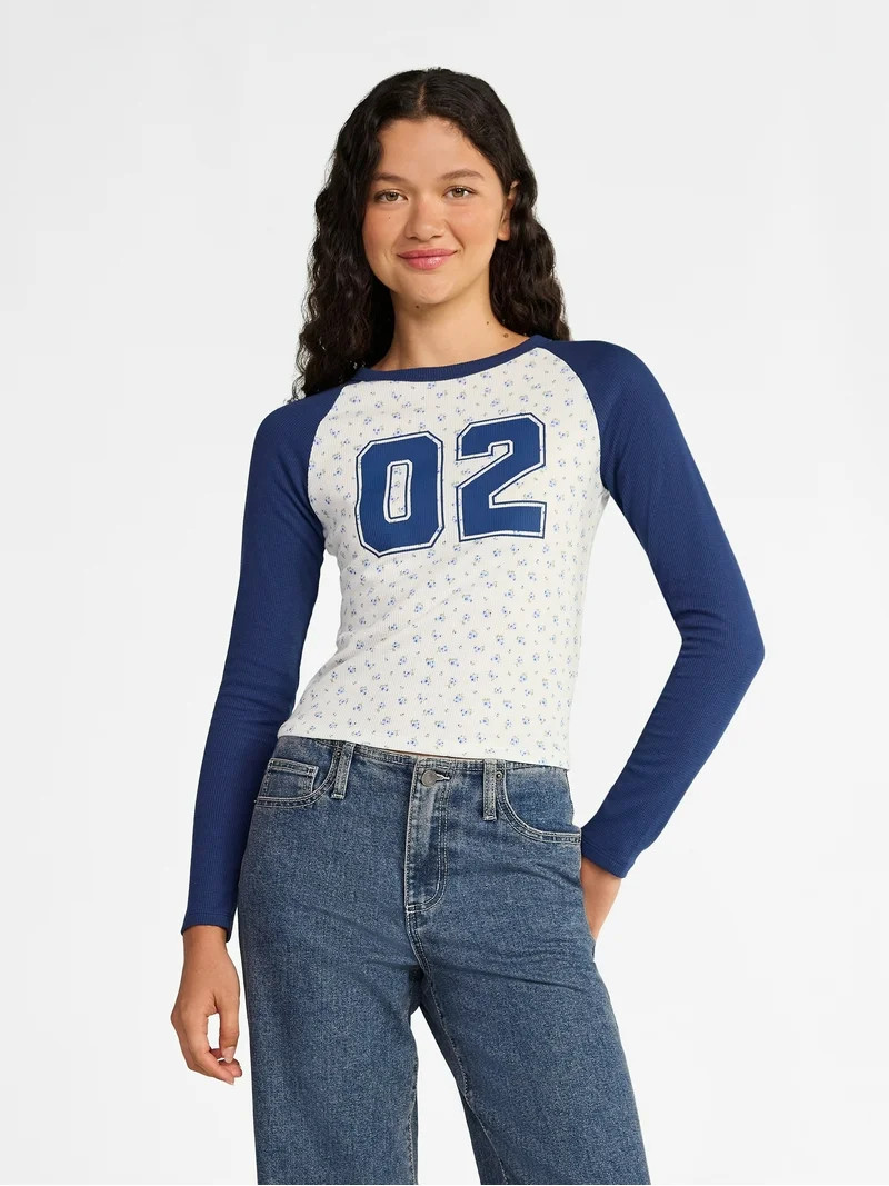No Boundaries Raglan Tee with Long Sleeves, Women’s | Walmart (US)