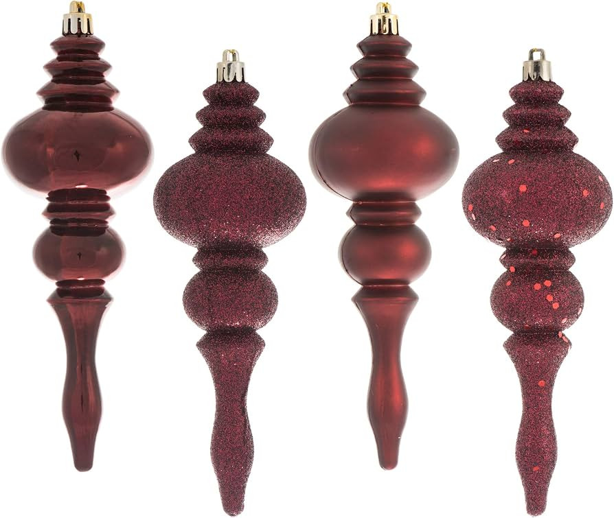 Vickerman 7" 4-Finish Finial Ornament, Shatterproof Plastic Christmas Tree Decoration, 8 Pack, Bu... | Amazon (US)