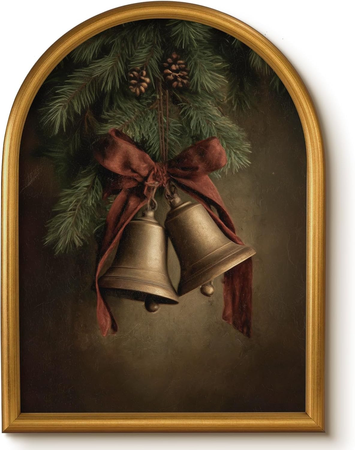 VIYYIEA Christmas Walls Art, Gold Arched Framed Bells Pine Branches Prints | Amazon (US)