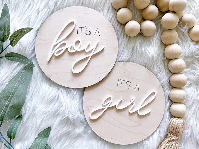 FELIXTA SET 2 OF He's Here/She's Here Wooden Baby Announcement Sign, WHITE (01) | Amazon (US)