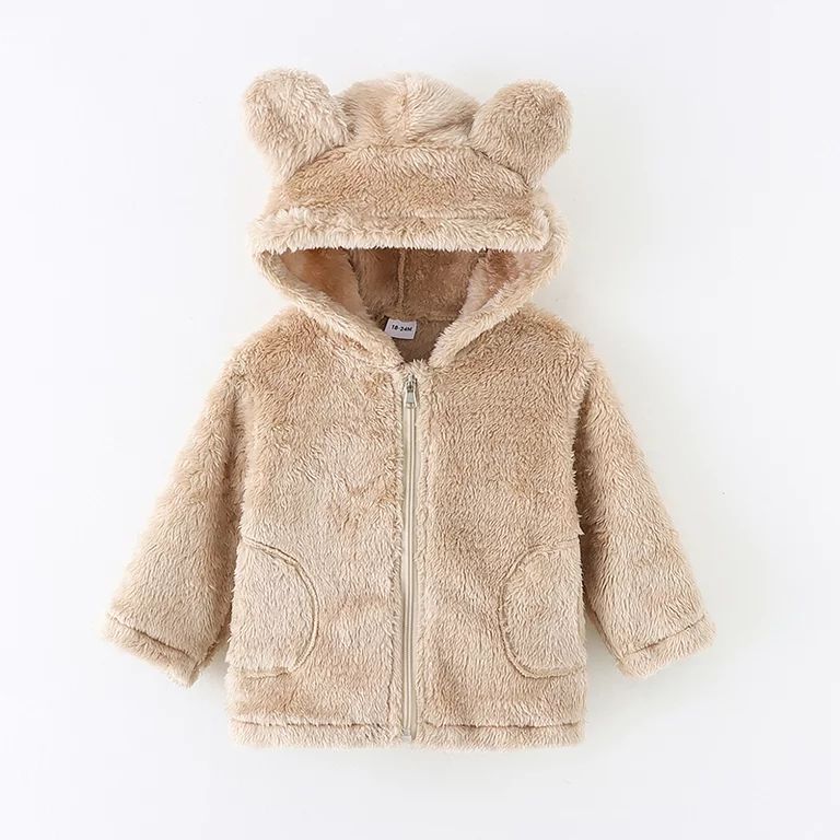 PatPat Toddler Winter Coat Jackets for Girls Boys Bear Ear Zipper Fleece Winter Warm Hooded Outer... | Walmart (US)