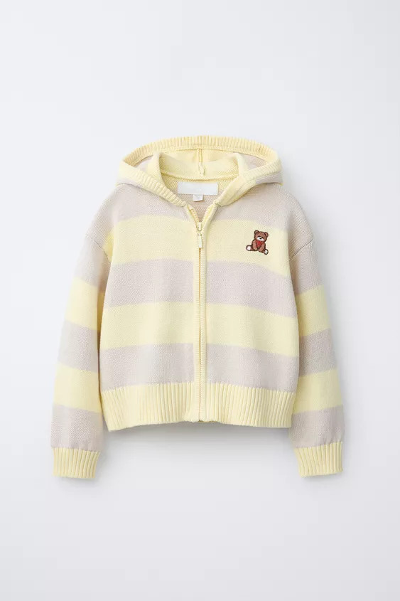 STRIPED BEAR EMBROIDERY HOODIE CARDIGAN | Zara Canada