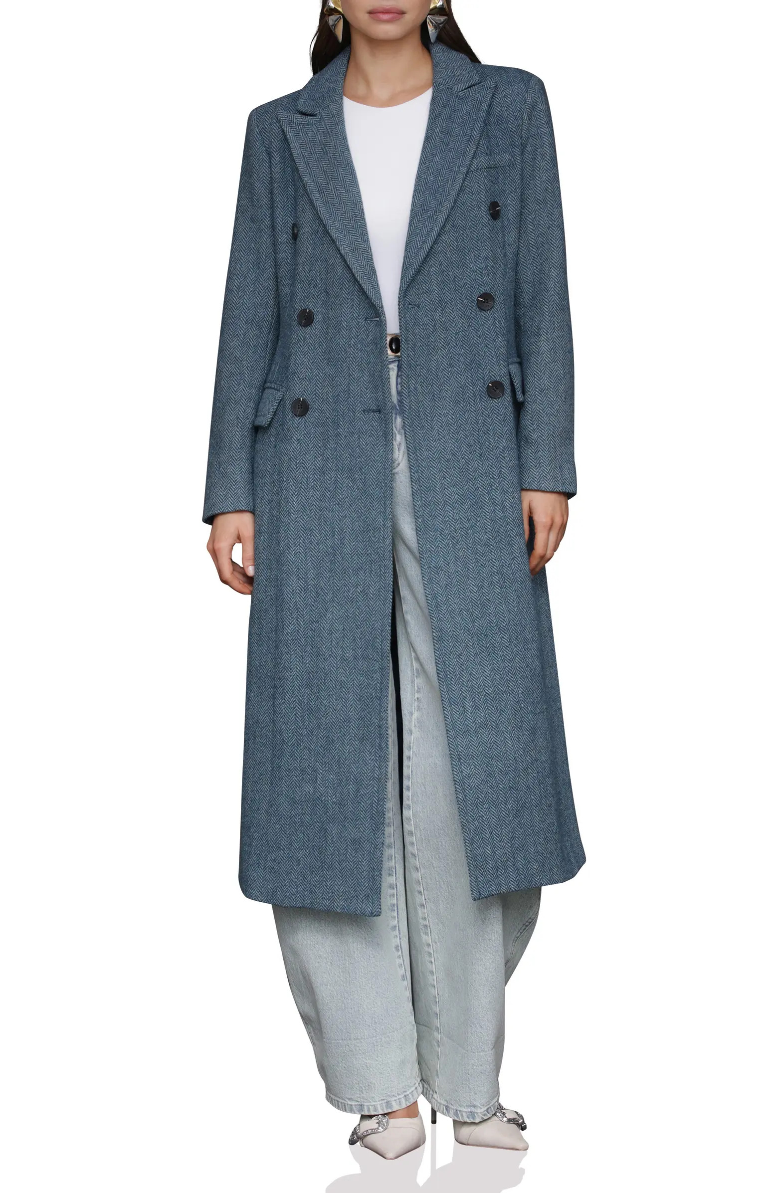 Strong Shoulder Double Breasted Herringbone Coat | Nordstrom