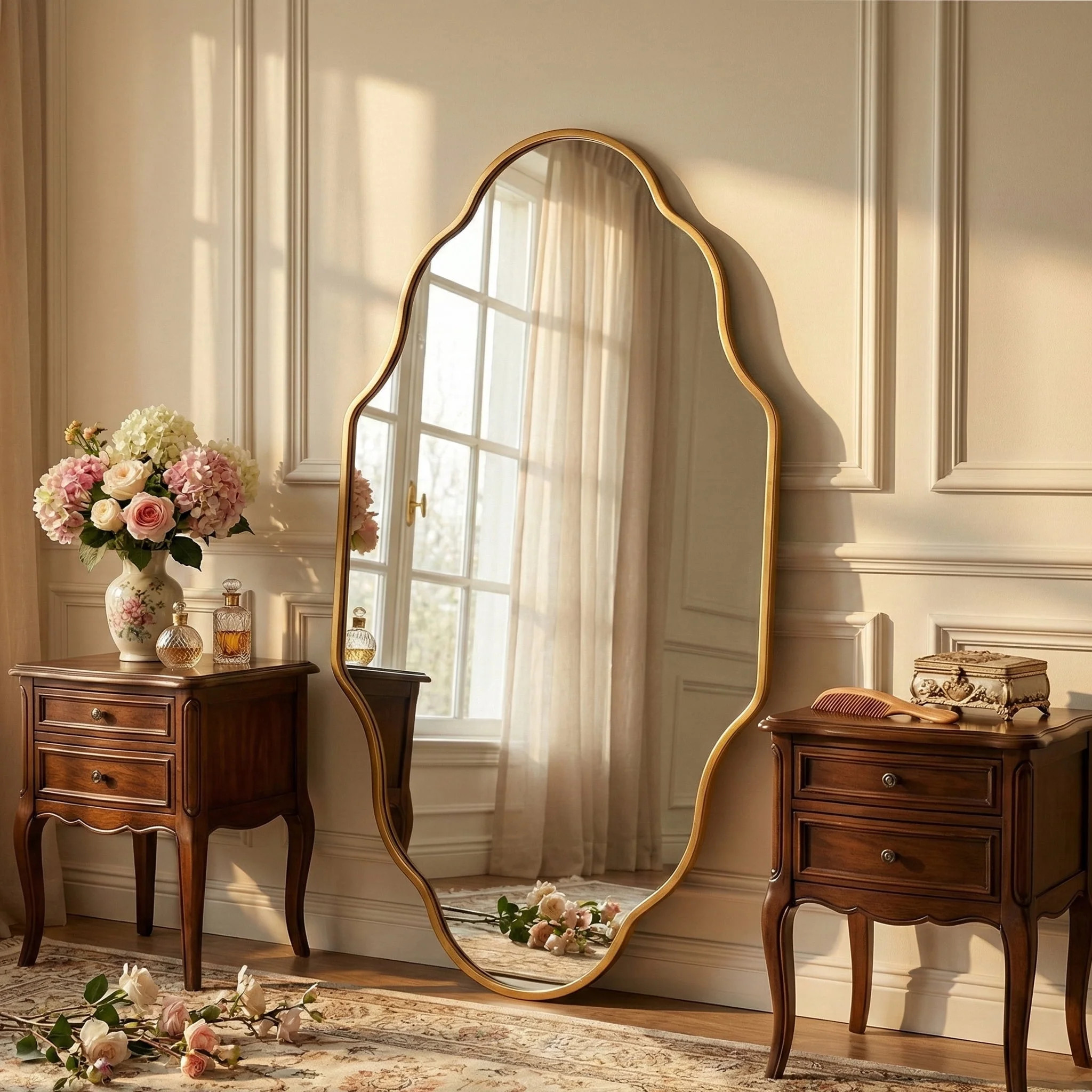 Fahomiss 26"x46" Scalloped Wall Mirror, Gold Antique Bathroom Vanity Decor | Walmart (US)