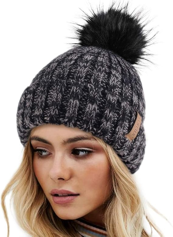 FURTALK Womens Winter Knitted Beanie Hat with Faux Fur Pom Warm Knit Skull Cap Beanie for Women… | Amazon (US)