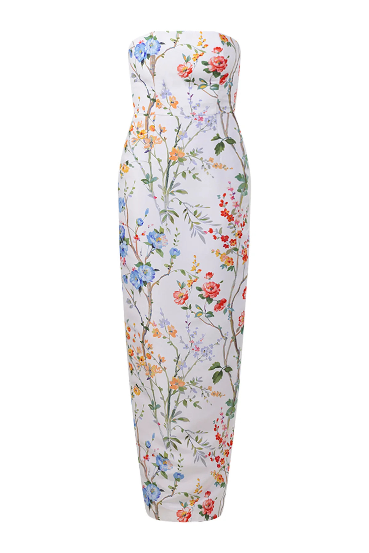 Elizabeth Garden Reverie Silk Faille Column Gown in White Floral | Over The Moon