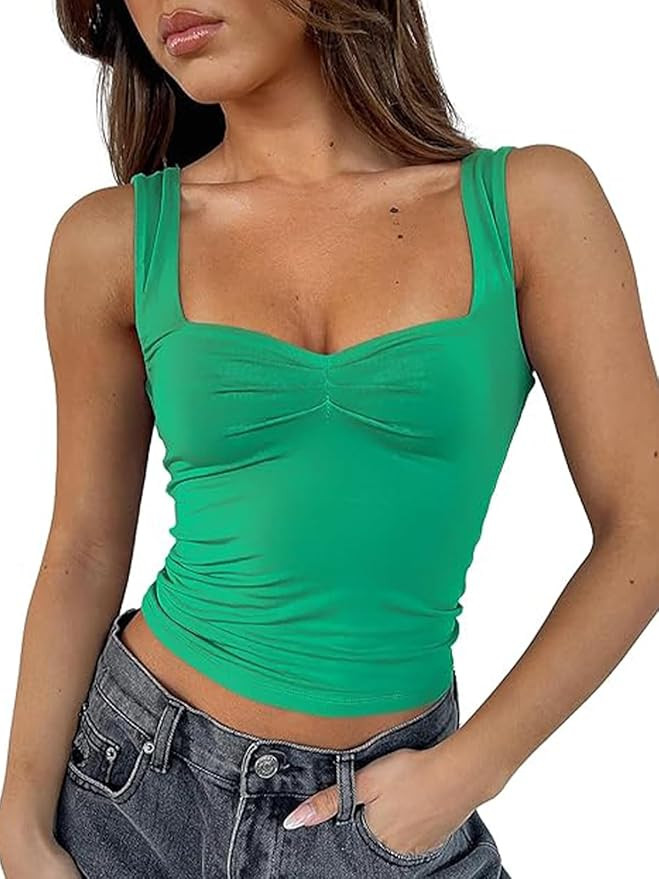 Women Sleeveless Sexy Backless Going Out Crop Top Y2K Strappy Ruched Tank Top Summer Tight Slim F... | Amazon (US)