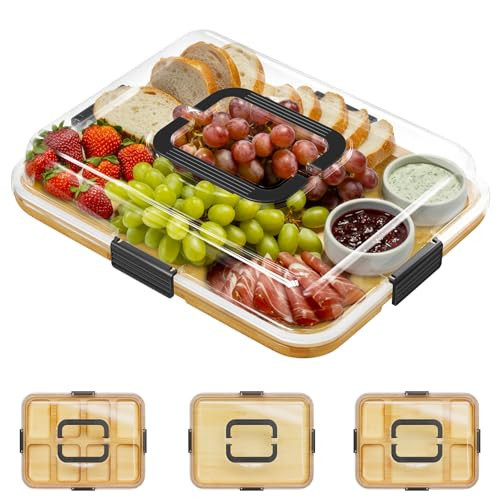 SpaceAid Charcuterie Board with Clear Lid, Portable Travel Cheese Cutting Boards for Picnic Accessories, Bamboo Serving Tray with Lids, House Warming Gifts, Black Handles, 1 Compartments | Amazon (US)