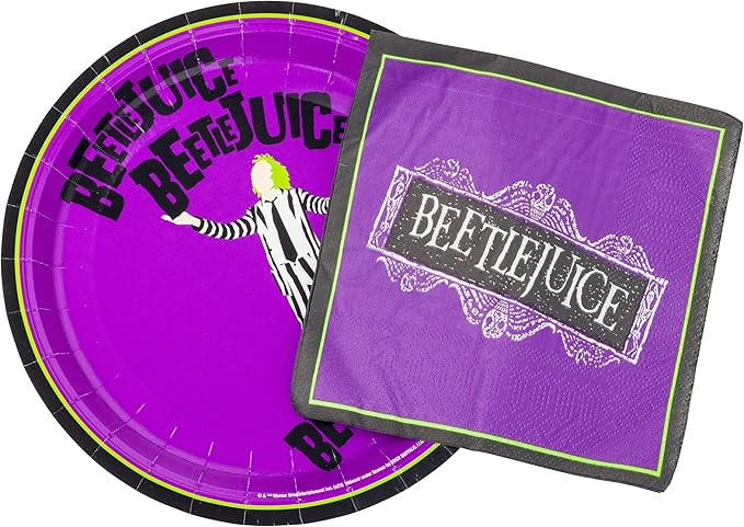 Silver Buffalo Tim Burton’s Beetlejuice and Sandworm 32 ct Paper Napkins and Plates Party Pack | Amazon (US)