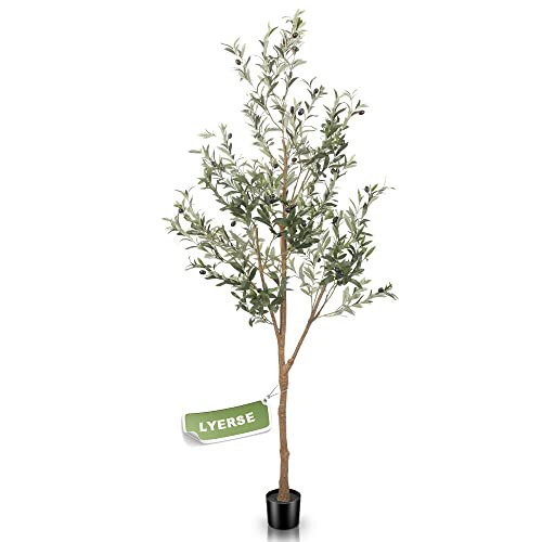 6ft Artificial Olive Tree Tall Fake Potted Olive Silk Tree with Planter Large Faux Olive Branches... | Amazon (US)
