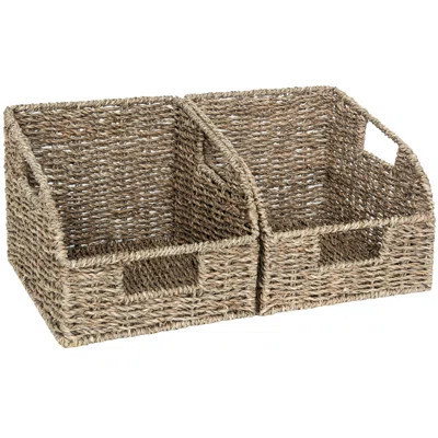 Handwoven Seagrass Storage Baskets - Natural Rectangular Organizer For Kitchen, Bathroom, Living Room - 8.5" X 7.5" - Set Of 2 | Wayfair North America