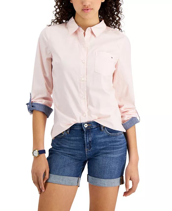 Tommy Hilfiger Women's Cotton Roll-Tab Button-Up Shirt - Macy's | Macy's