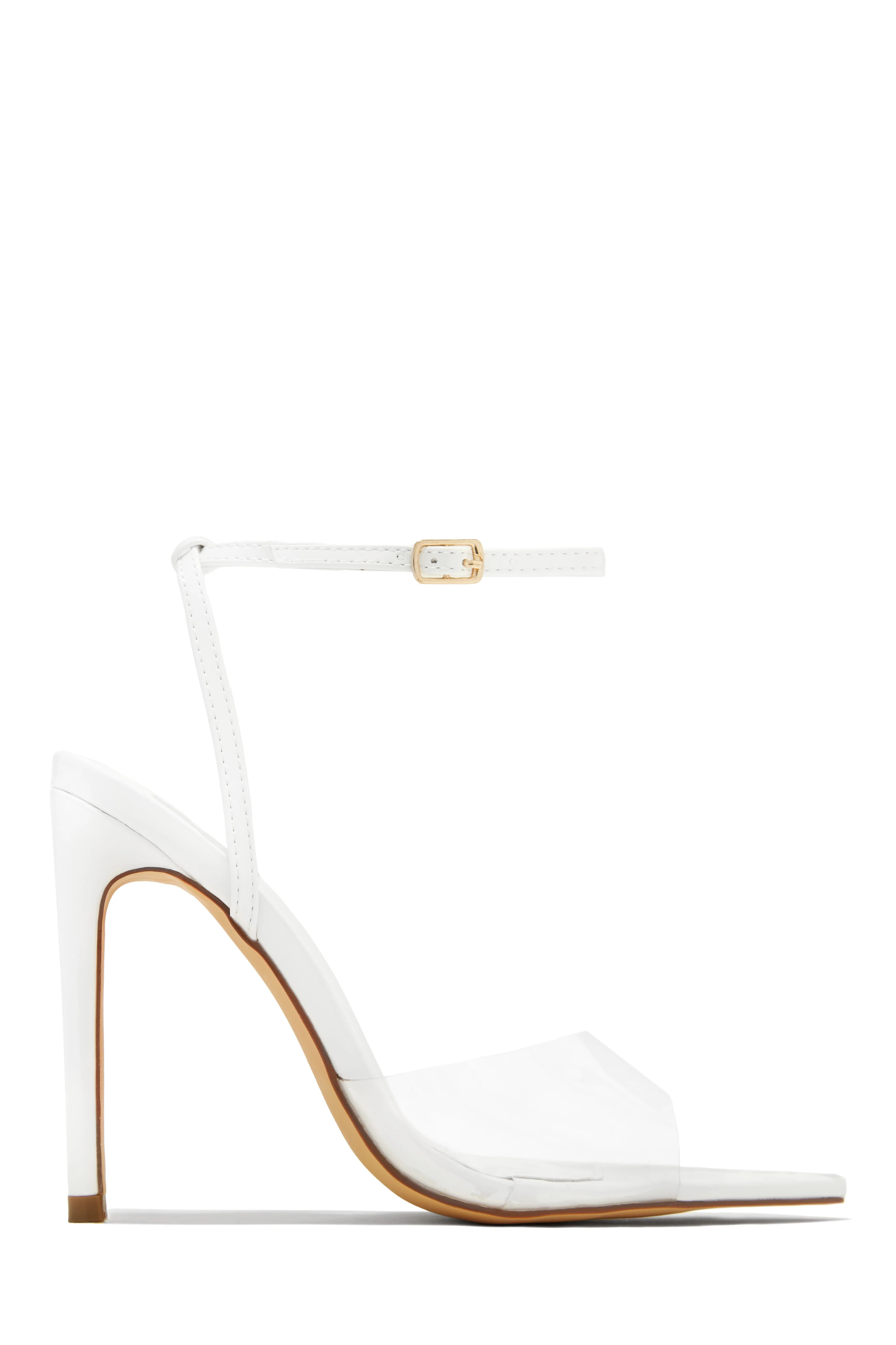 Dinner Date Clear Strap High Heels - White 9 / White | MISS LOLA