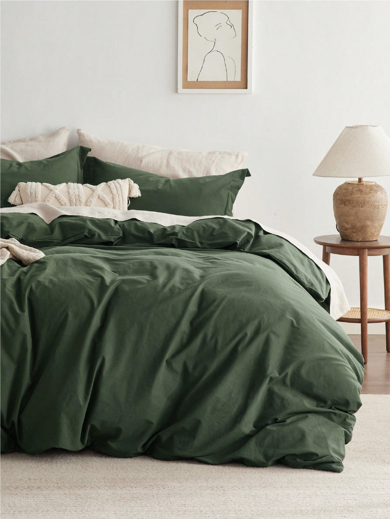 100% Washed Cotton Duvet Cover - Minimalist Cotton Duvet Cover Set Linen Like - 3 Pieces Plain Si... | SHEIN