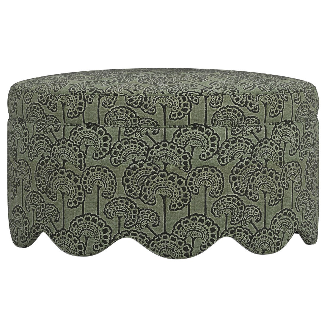 Suzie Artichoke Linen Floral Round Ottoman | Kathy Kuo Home