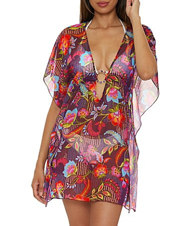 Becca By Rebecca Virtue Portofino Marbleized Ring Tunic Swim Cover-Up - M/L | Dillard's