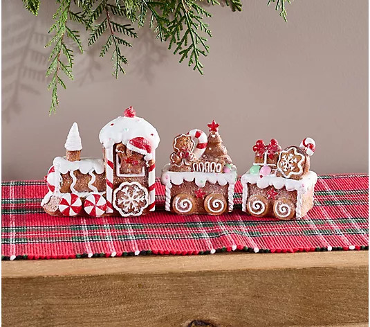 3-Piece Resin Gingerbread Train by Valerie | QVC