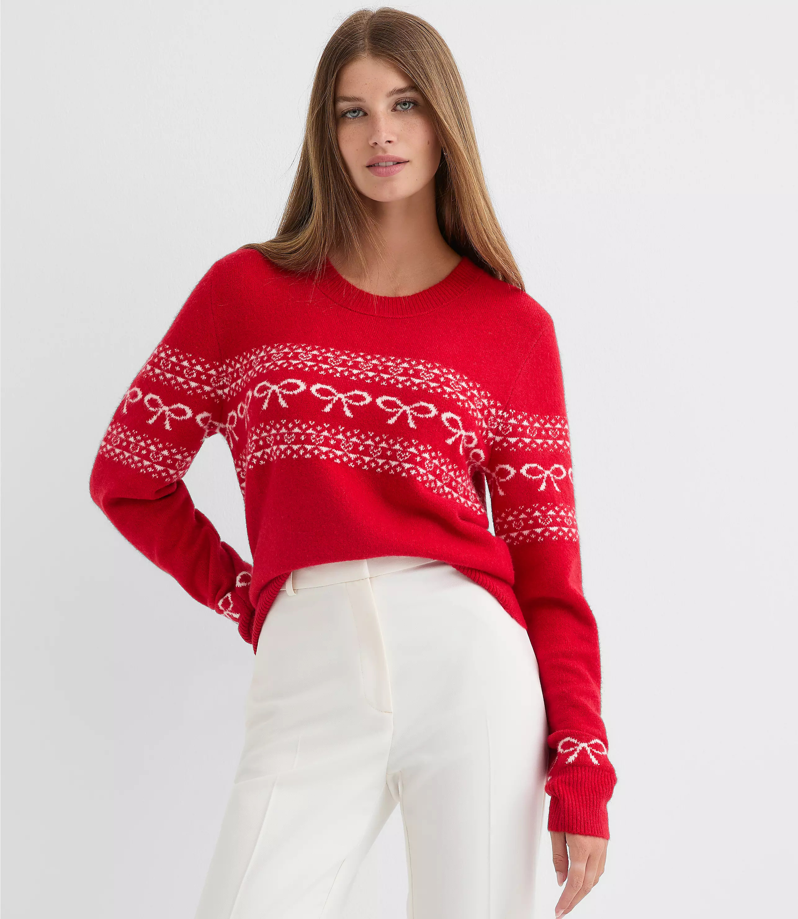 Bow Heart Fair Isle Sweater | LOFT