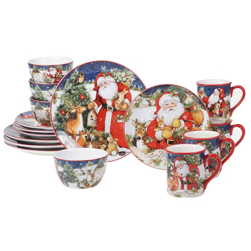 16pc Earthenware Magic of Christmas Santa Dinnerware Set - Certified International | Target