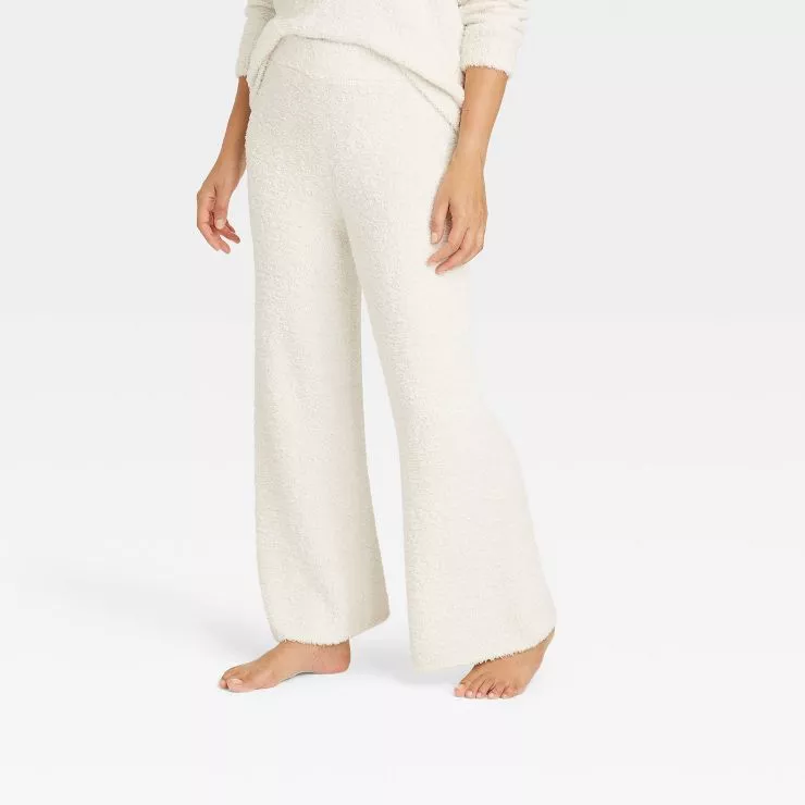 Staying Cozy Ivory Ribbed Knit Wide-Leg Sweater Pants