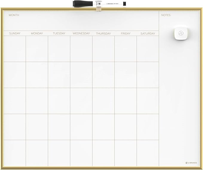 U Brands Magnetic Monthly Calendar Dry Erase Board, 16 x 20 Inches, Gold Aluminum Frame - 364U00-... | Amazon (US)