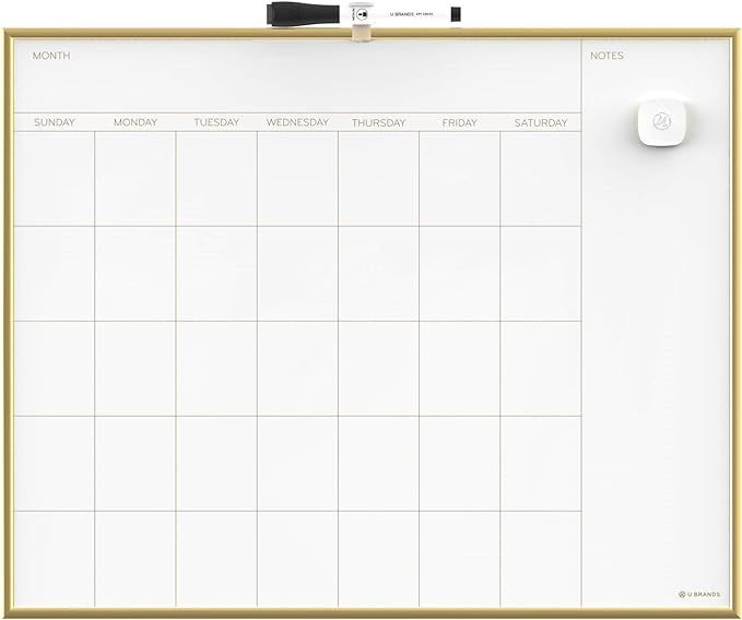 U Brands Magnetic Monthly Calendar Dry Erase Board, 20 x 16 Inches, Gold Aluminum Frame - 364U00-... | Amazon (US)