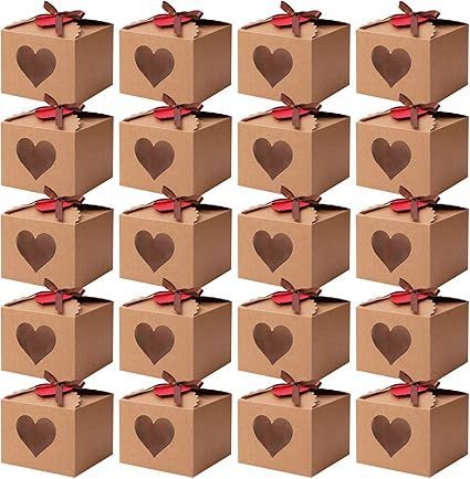 Cooraby 20 Pieces Heart Gift Boxes with Display Window Kraft Paper Gift Bags Gift Packaging Boxes... | Amazon (US)