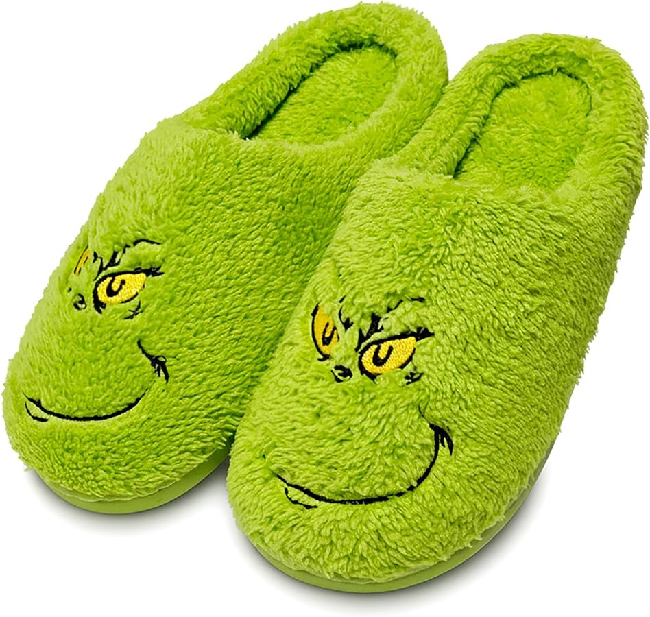 Christmas Green Slippers For Women And Men Fuzzy Fluffy Shoes Warm Cozy House Slip-on Indoor Outd... | Amazon (US)