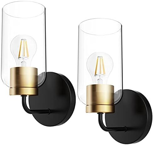 Hamilyeah Gold Wall Sconces Set of Two, Modern Bathroom Sconces Wall Lighting Fixture with Clear ... | Amazon (US)