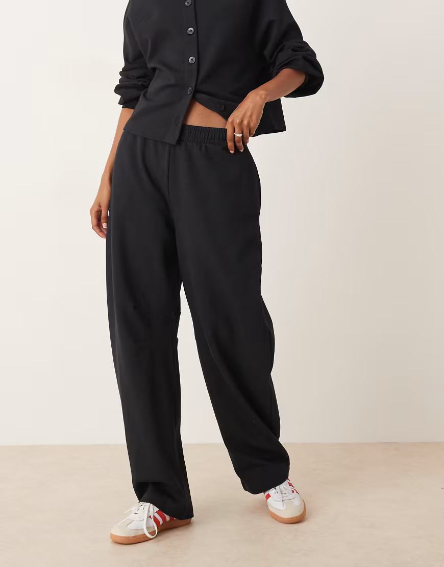 ASOS DESIGN interlock barrel leg jogger in black | ASOS (Global)