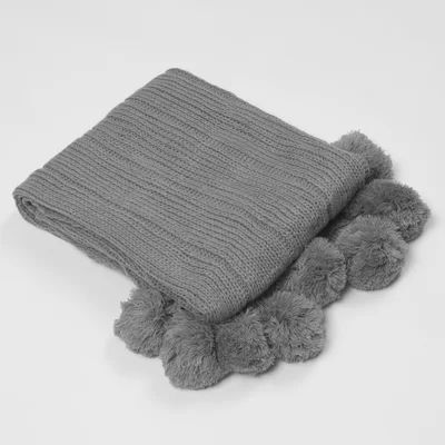Belton Knitted Pom Throw Ivy Bronx Color: Gray | Wayfair North America