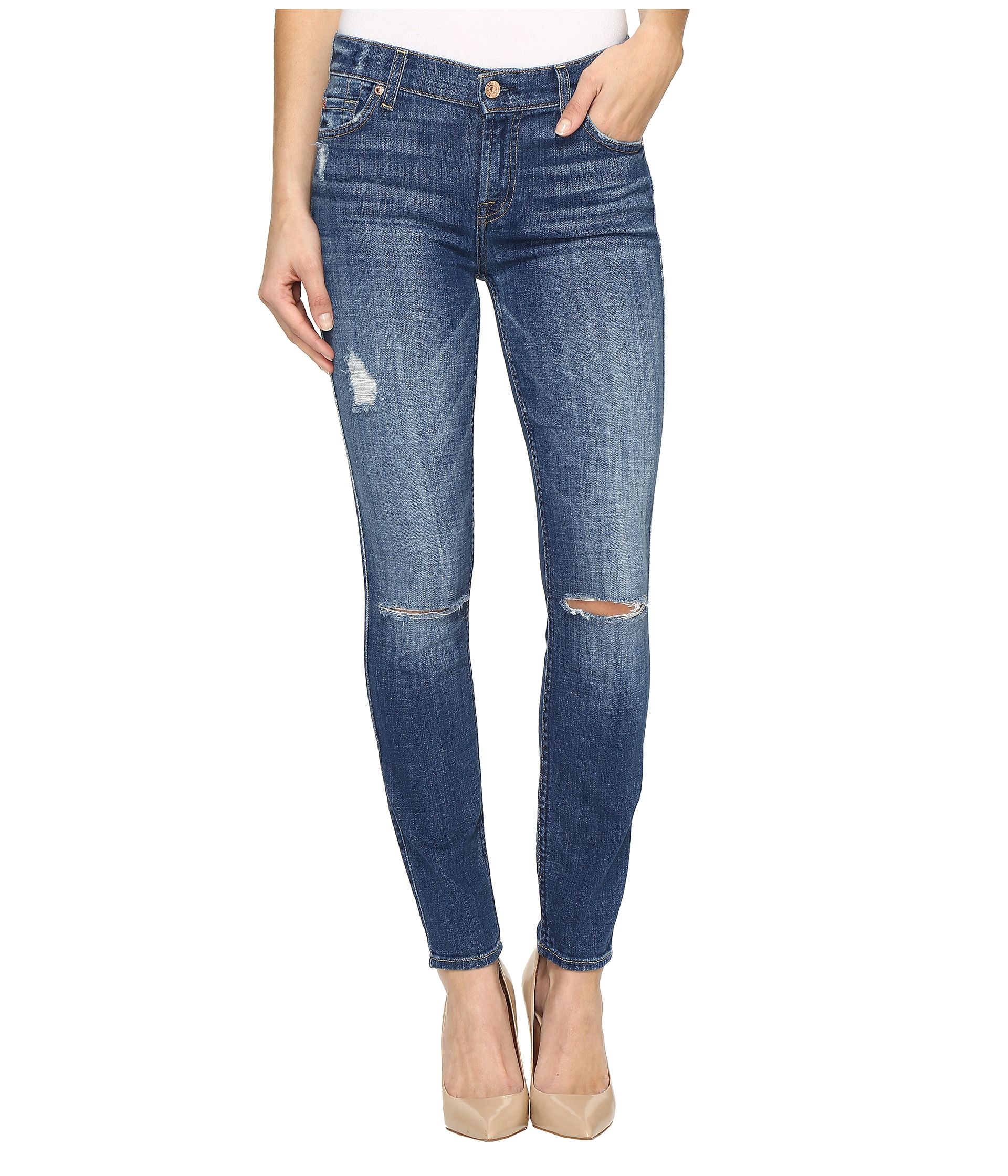 7 For All Mankind The Ankle Skinny w/ Destroy in Barrier Reef Broken Twill | Zappos