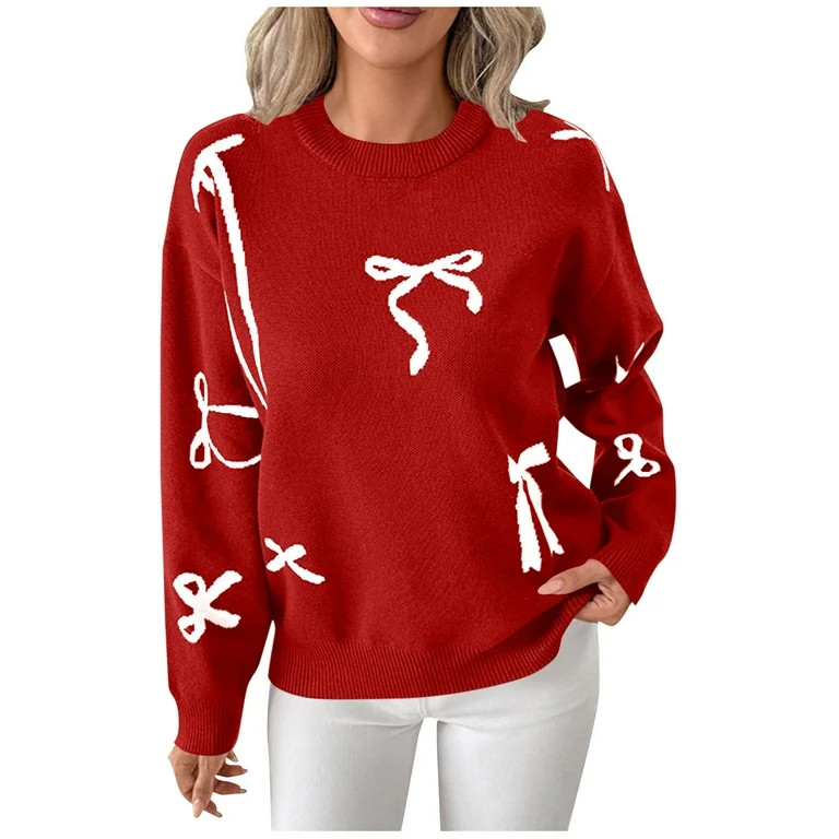 BangWanChi Womens Sweaters Women's Christmas Fair Isle Knit Sweater with Bow Detail And Embroider... | Walmart (US)